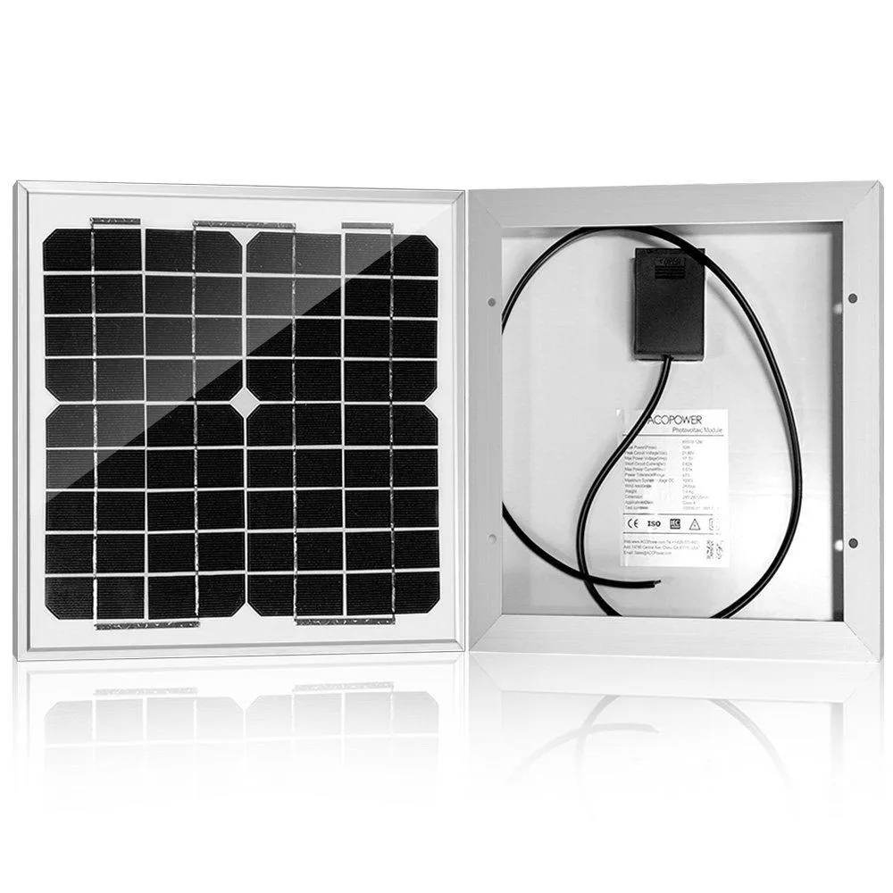 10W 12V Solar Charger Kit, 5A Charge Controller with Alligator Clips by ACOPOWER