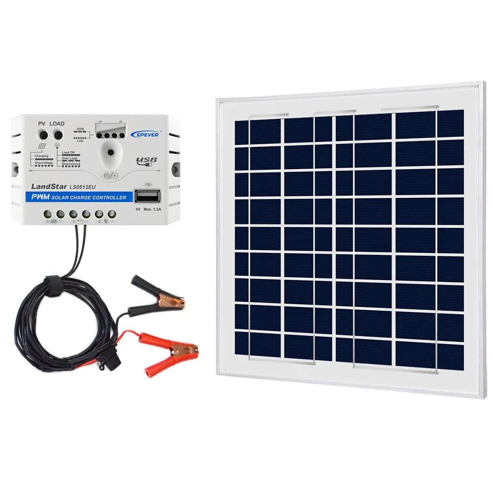 15W 12V Solar Charger Kit, 5A Charge Controller with Alligator Clips by ACOPOWER