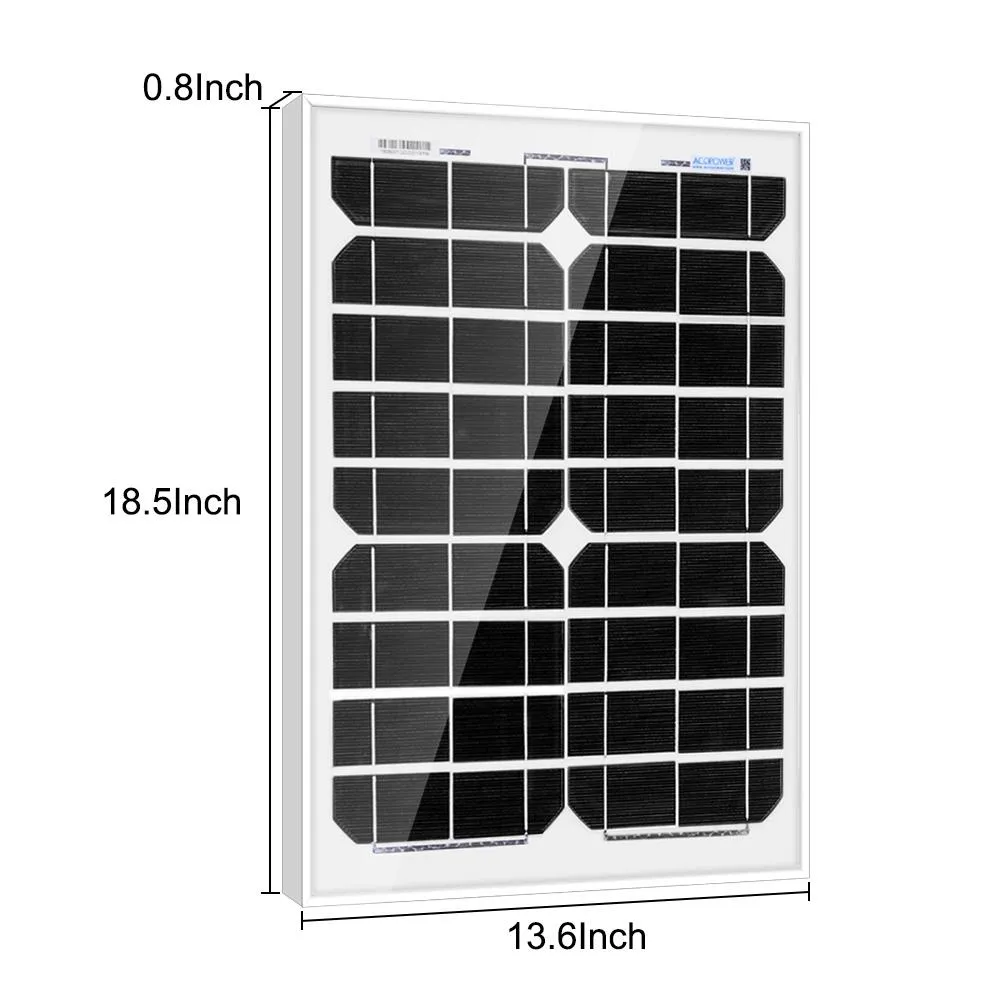 20W 12V Solar Charger Kit, 5A Charge Controller with Alligator Clips by ACOPOWER