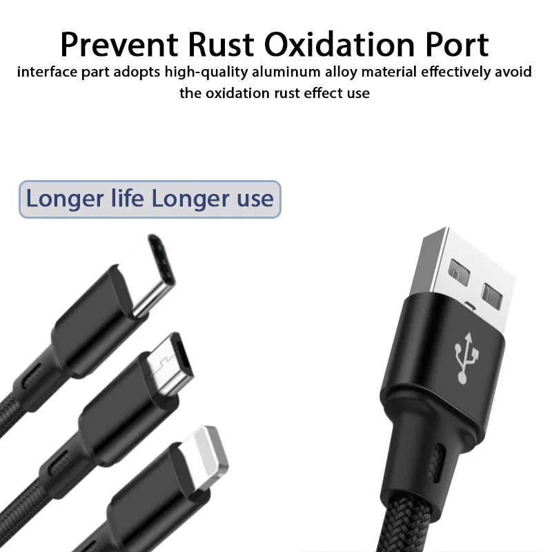 3 in 1 Fast Charging USB Cable for all Mobile Phones