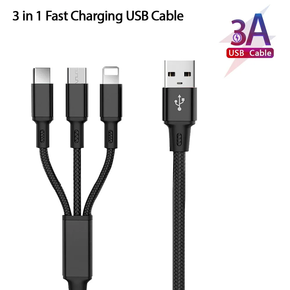 3 in 1 Fast Charging USB Cable for all Mobile Phones