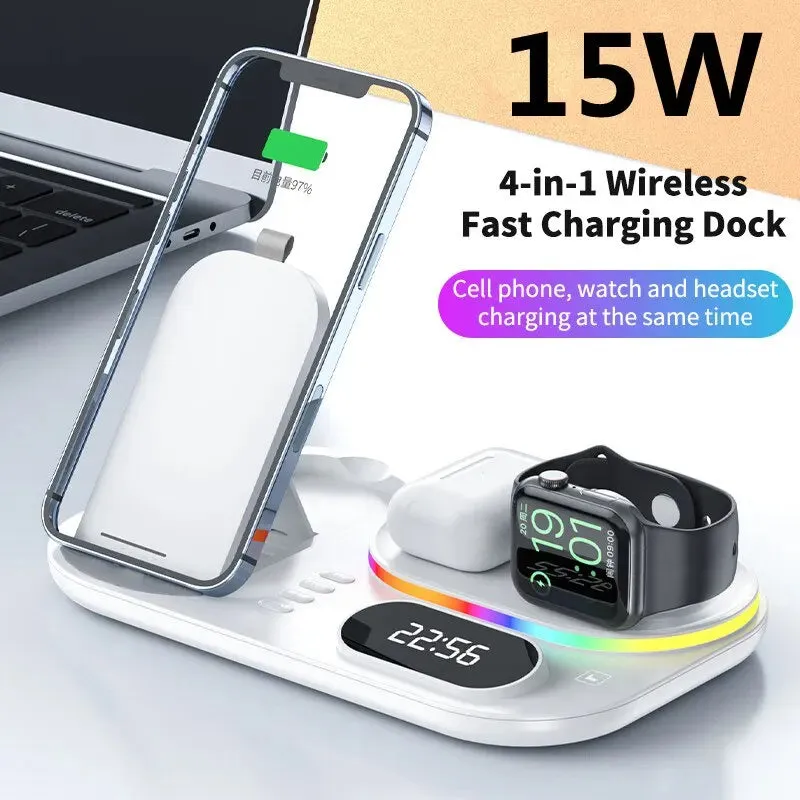 4 in 1 Wireless Charger Stand Light For iPhone 14 13 12 11 X Apple Watch Airpods Samsung Galaxy Watch Fast Charging Dock Station