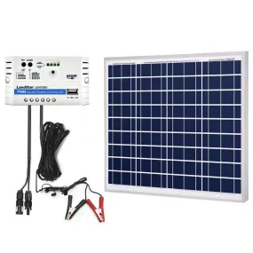 50W 12V Solar Charger Kit, 10A Charge Controller with Alligator Clips by ACOPOWER