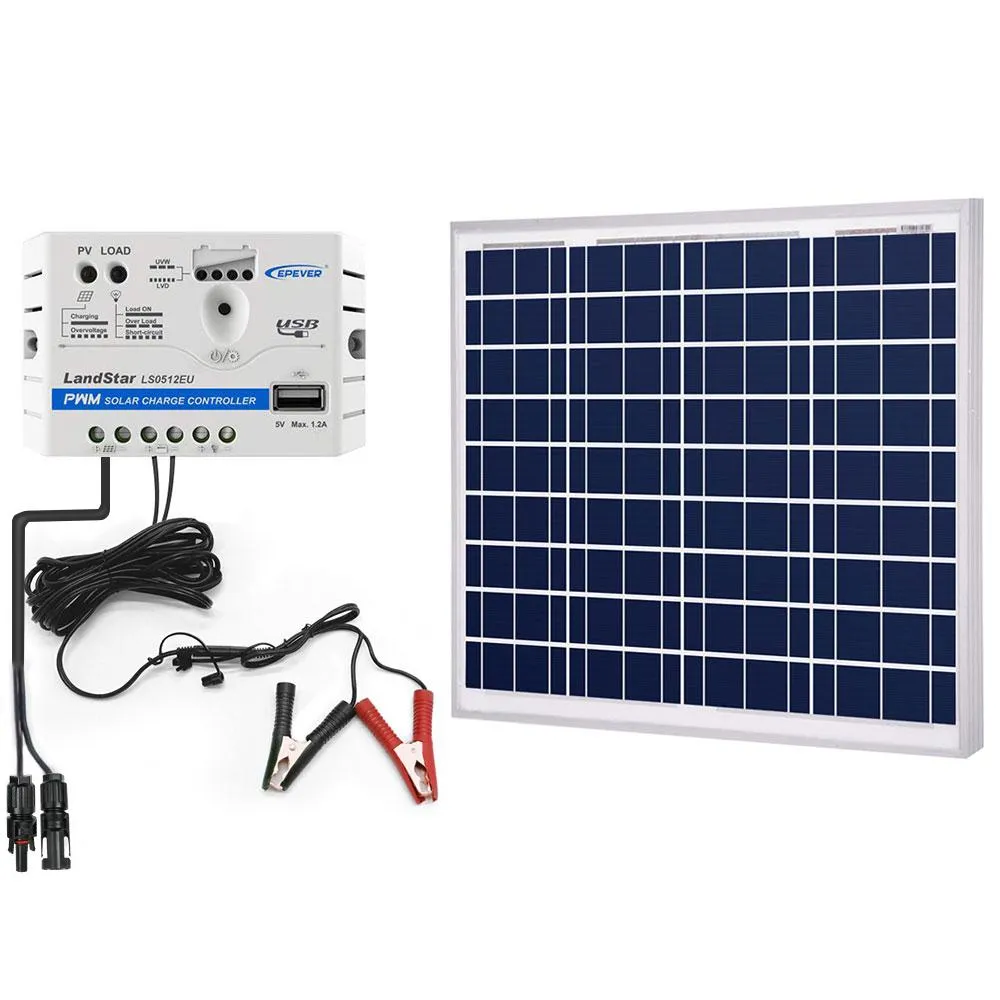 50W 12V Solar Charger Kit, 5A Charge Controller with Alligator Clips by ACOPOWER