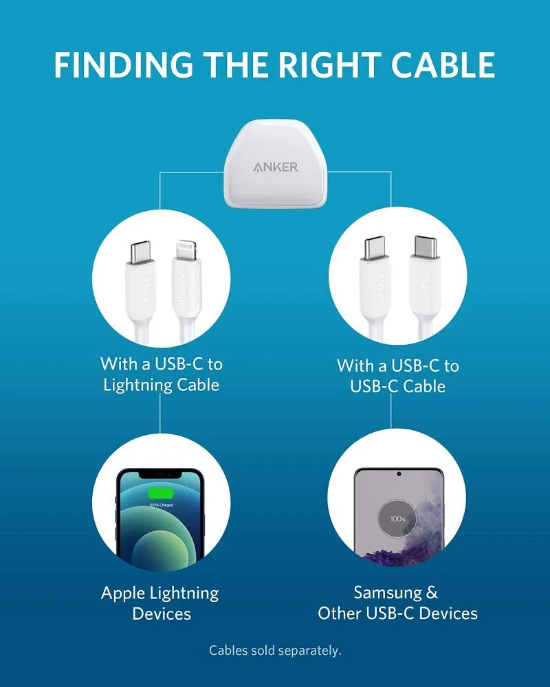 Anker PowerPort III Nano iPhone Charger, 20W PIQ 3.0 Durable Compact Fast Charger, USB-C Charger (White)