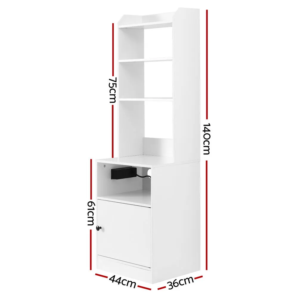 Bedside Table Nightstand with Charging Station - White