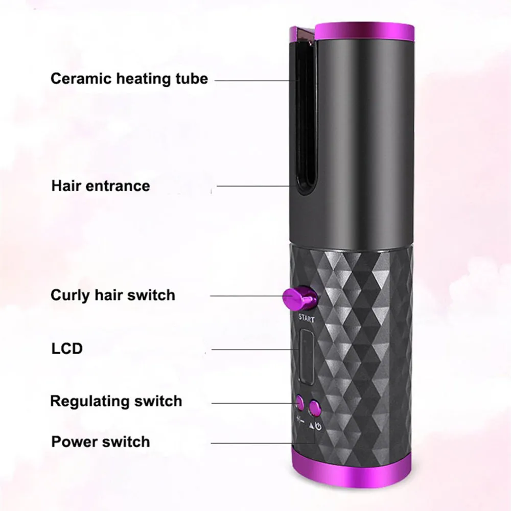 Cordless Auto Rotating Ceramic Hair Curler w/ LCD Display