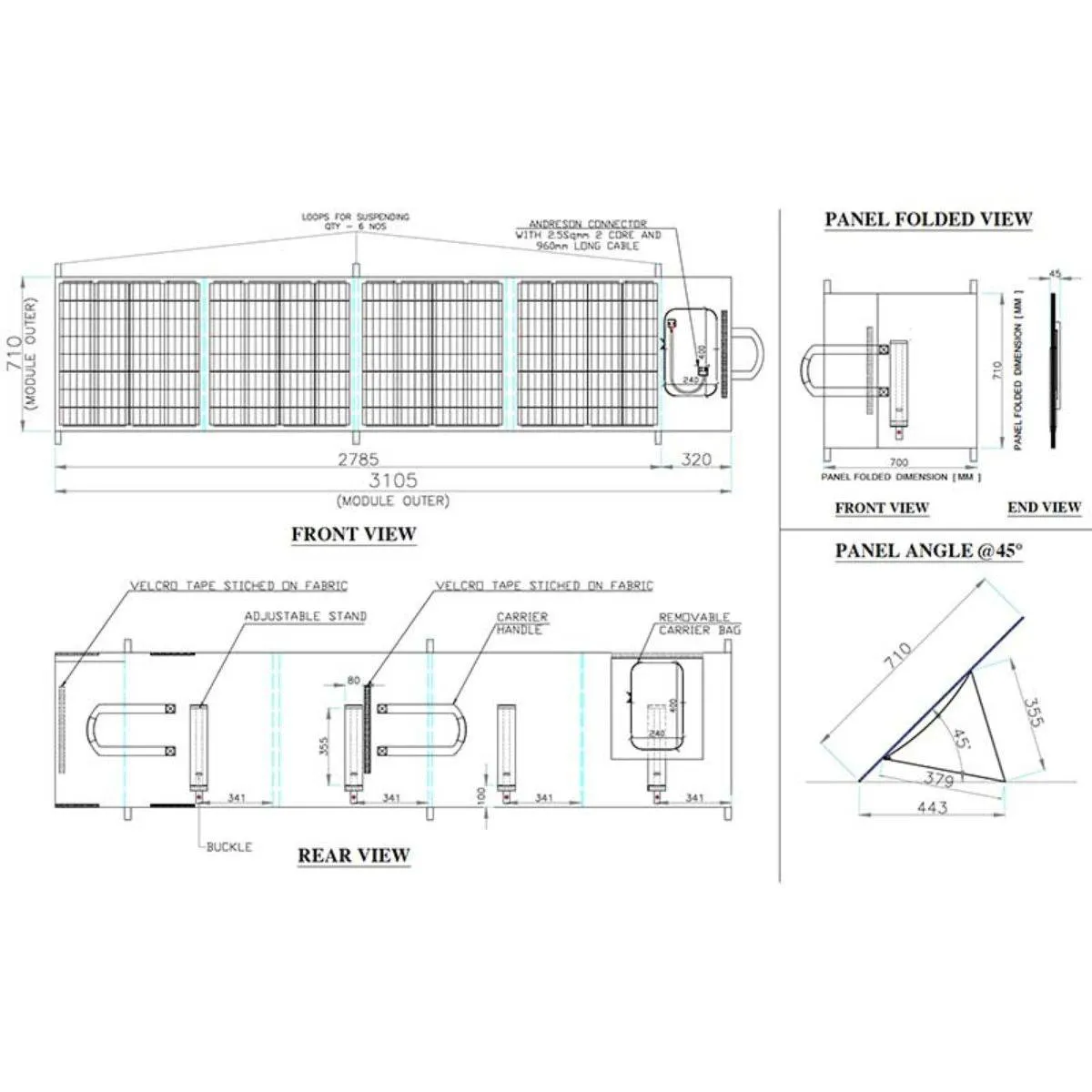 Foldable Solar Panel - 4 Folds with Stand - 12V 340W