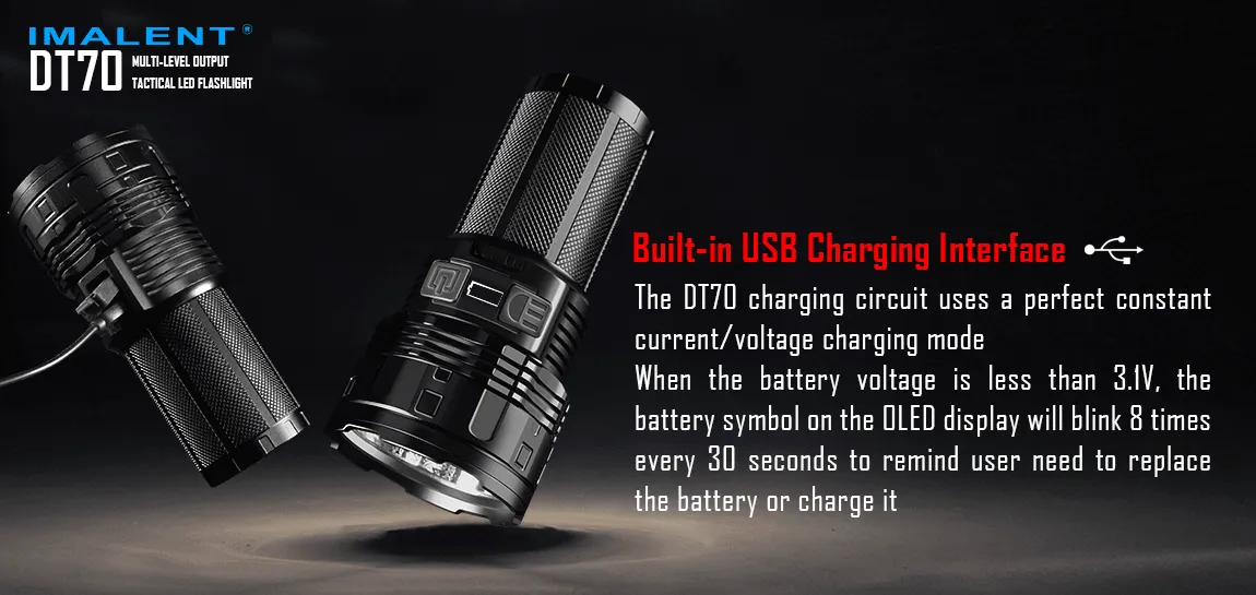 Imalent DT70 Flashlight - Ultra-Bright 16000 Lumen, Four 18650 Batteries, CREE XHP70 LED Technology