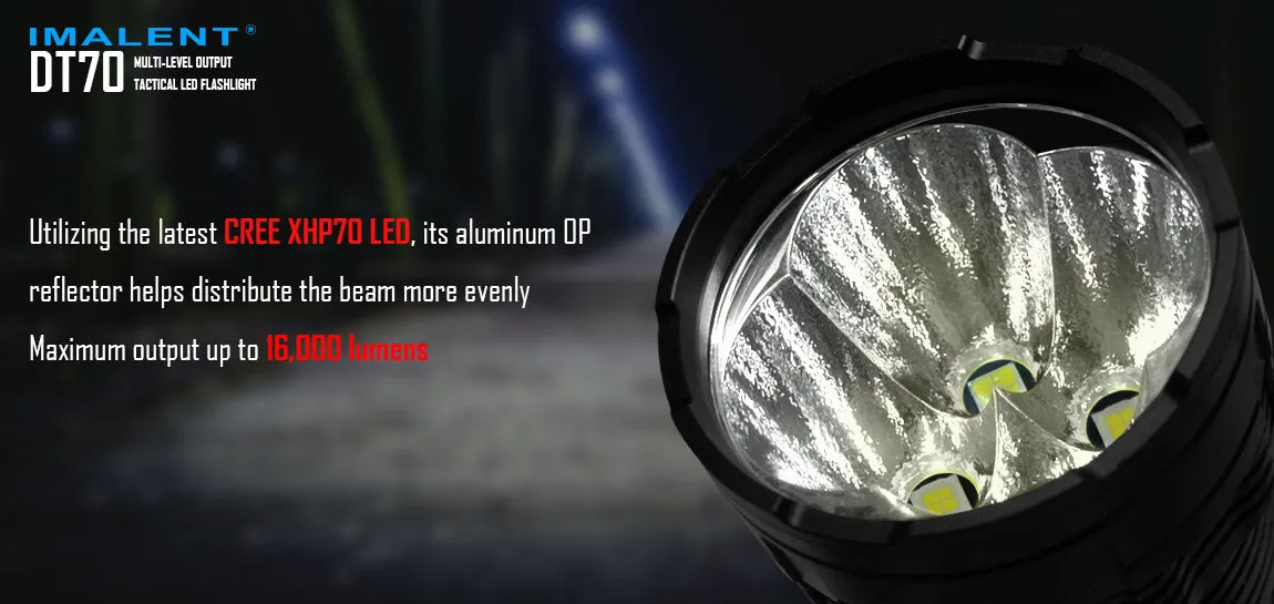 Imalent DT70 Flashlight - Ultra-Bright 16000 Lumen, Four 18650 Batteries, CREE XHP70 LED Technology