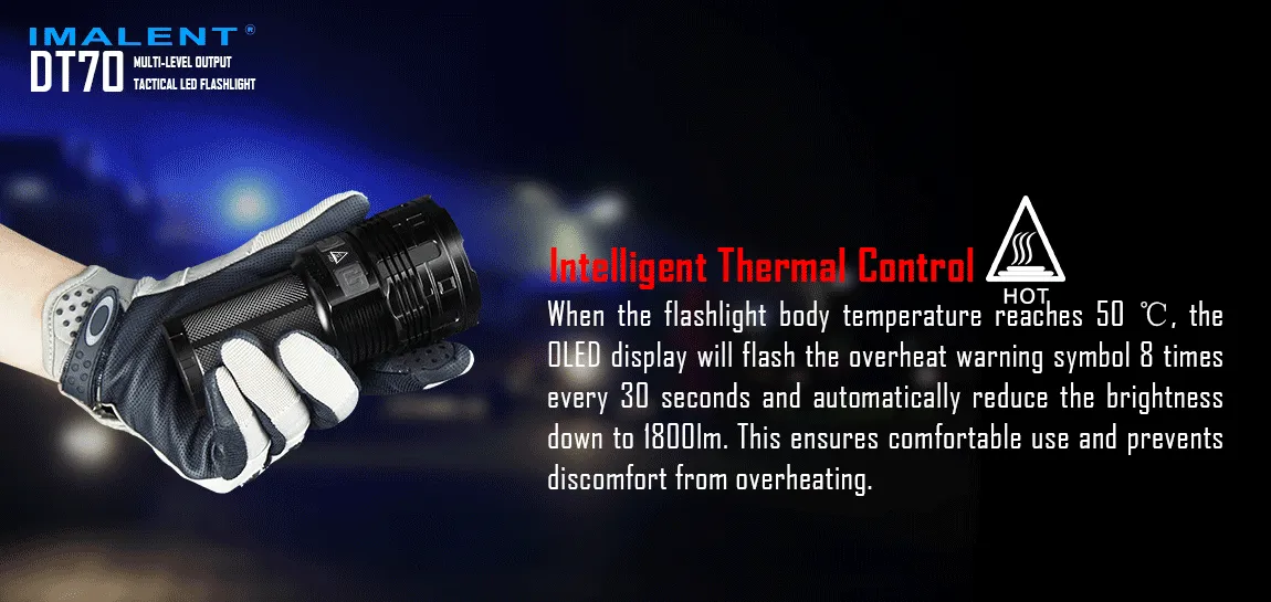 Imalent DT70 Flashlight - Ultra-Bright 16000 Lumen, Four 18650 Batteries, CREE XHP70 LED Technology