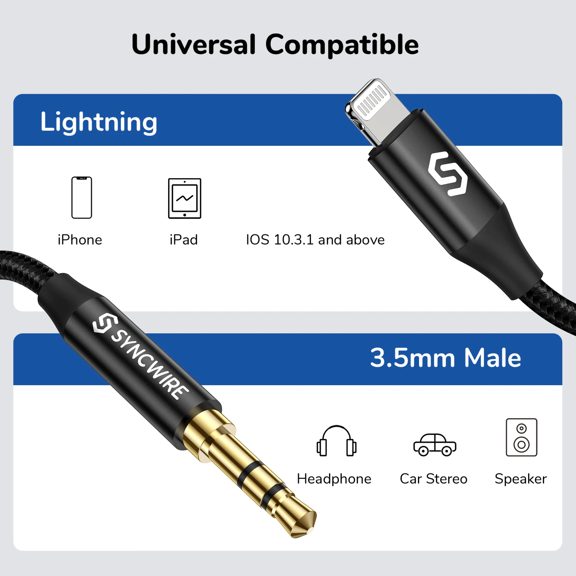 Lightning to 3.5mm Auxiliary Audio Cable (Apple MFi Certified)