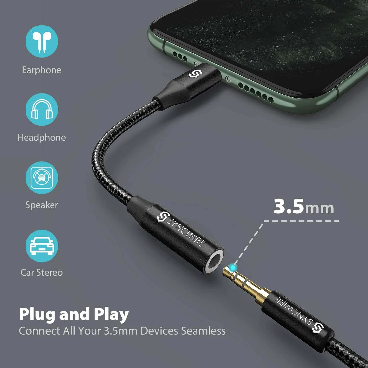 Lightning to 3.5mm Headphone Jack Adapter Apple MFi