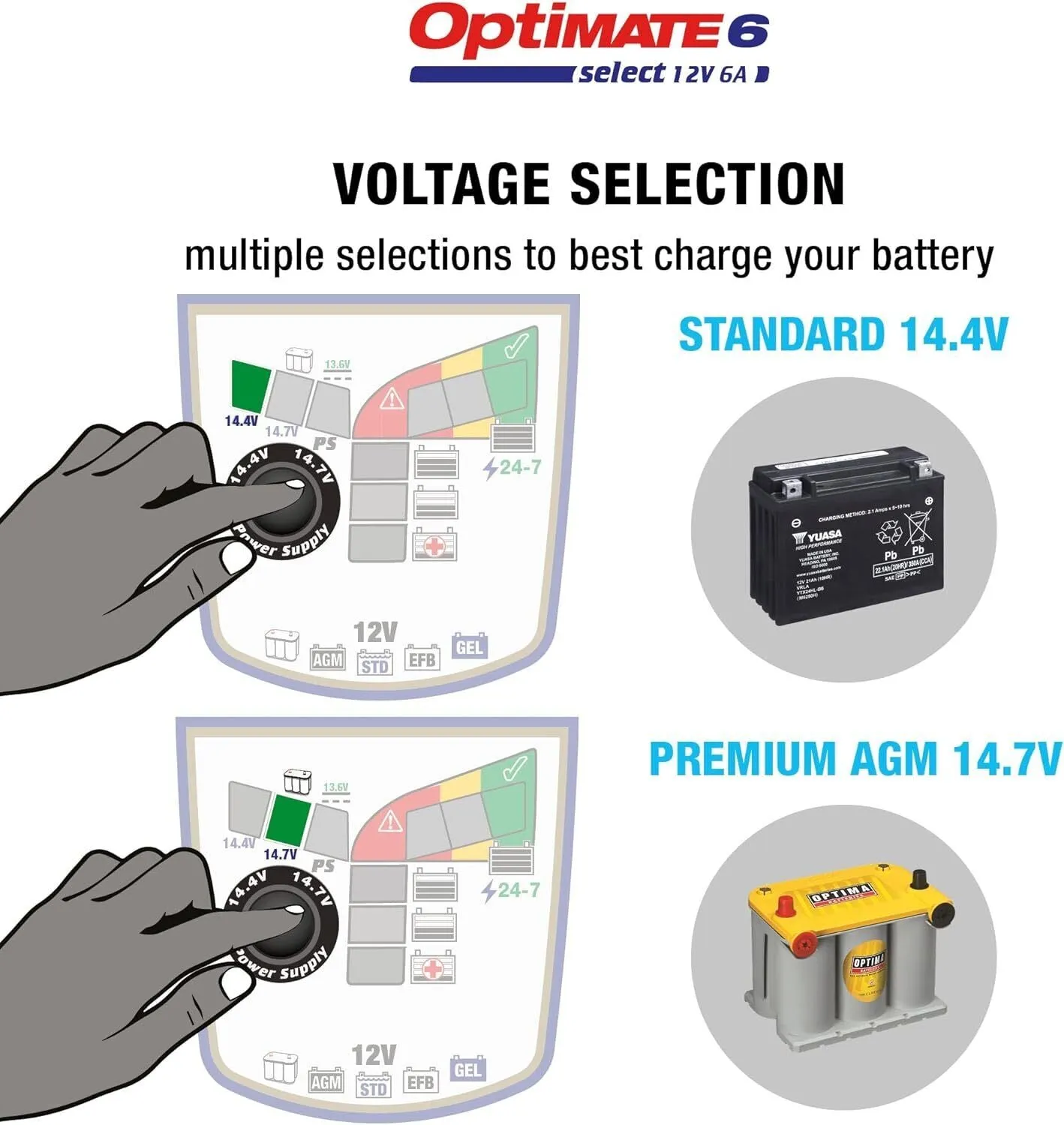 Optimate 6 Select - 12V 6A, TM-371, 9-Step Gold Series Battery Saving Charger