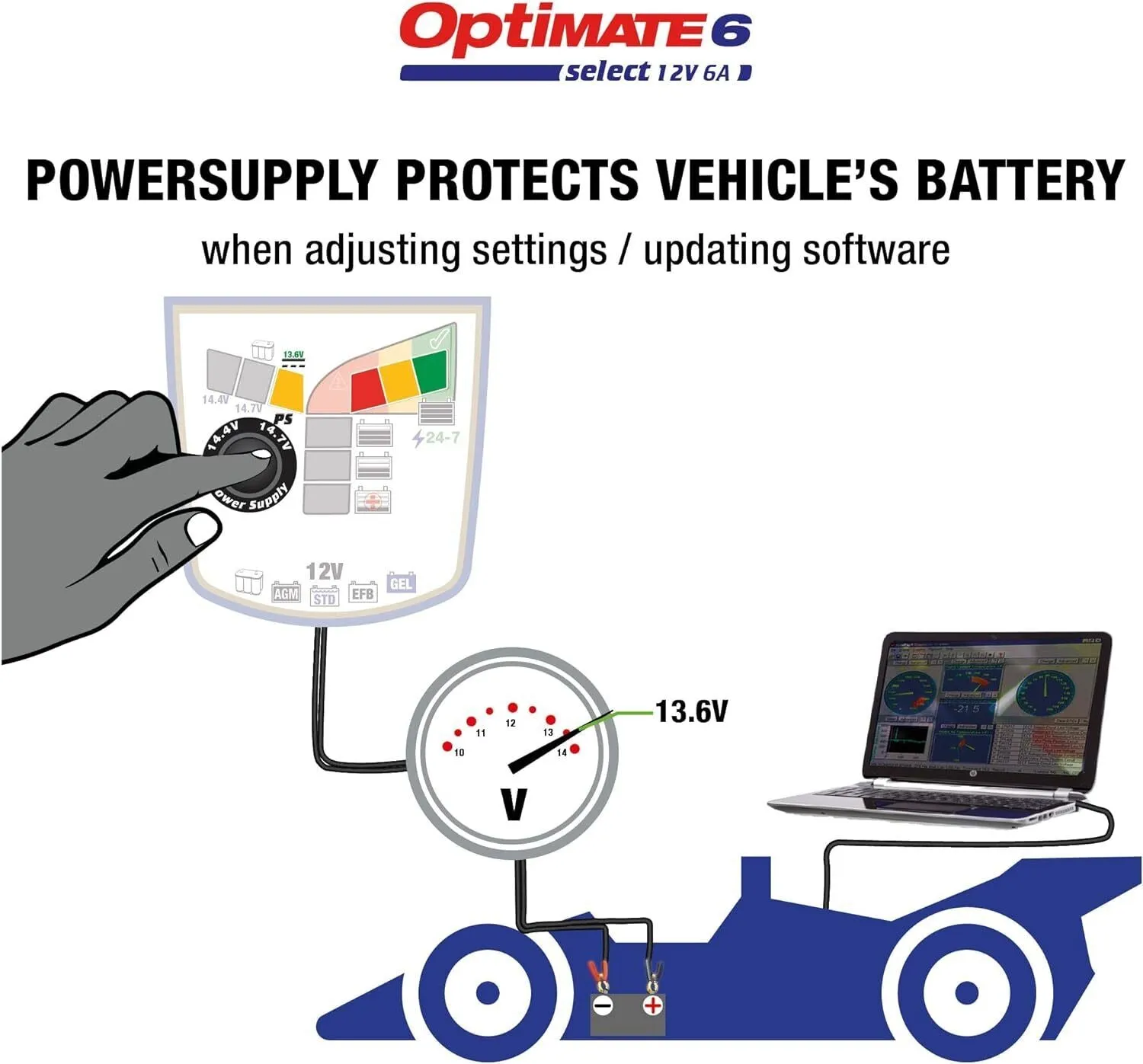 Optimate 6 Select - 12V 6A, TM-371, 9-Step Gold Series Battery Saving Charger