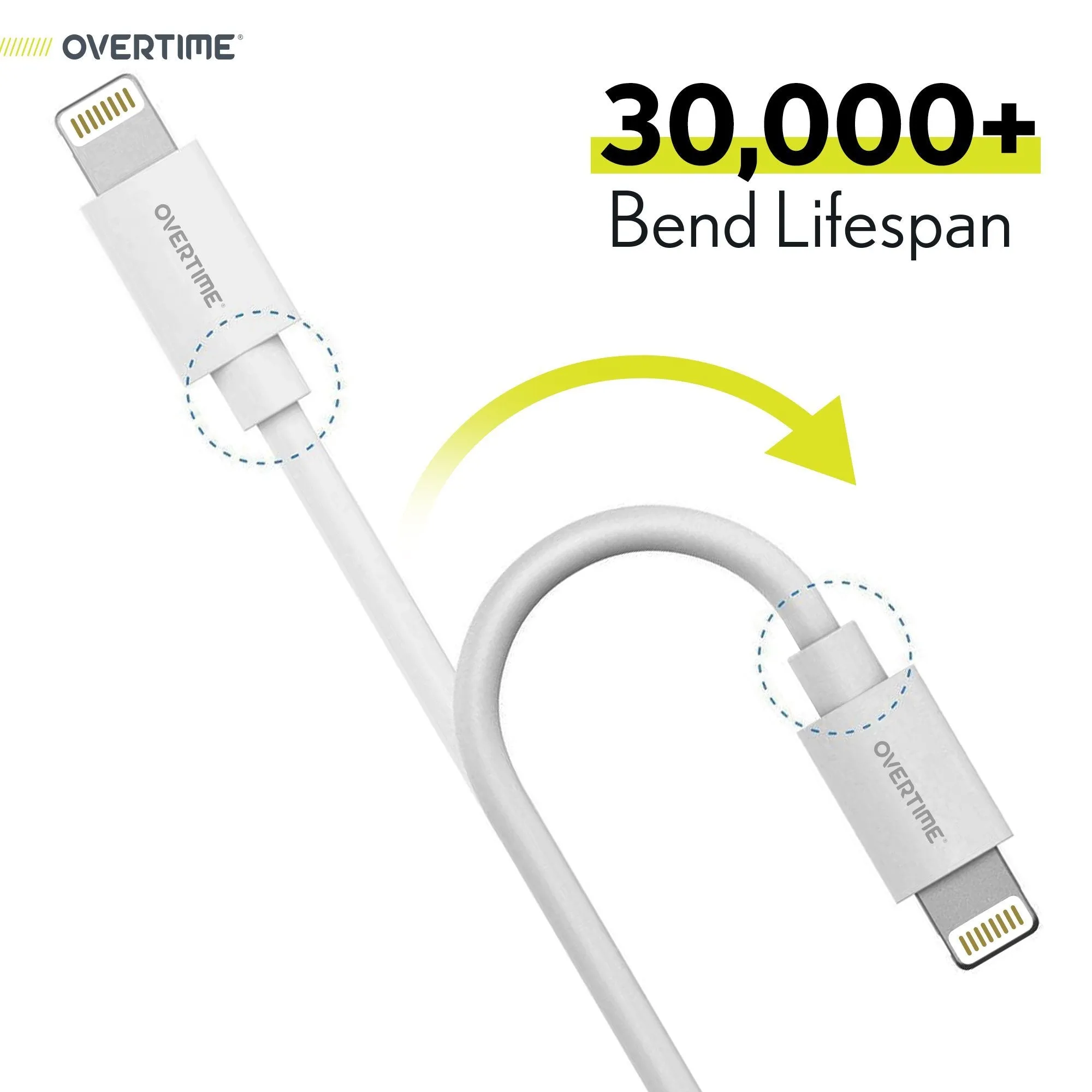 Overtime Apple MFI Certified iPhone Charger Lightning Cable 10 Foot - White