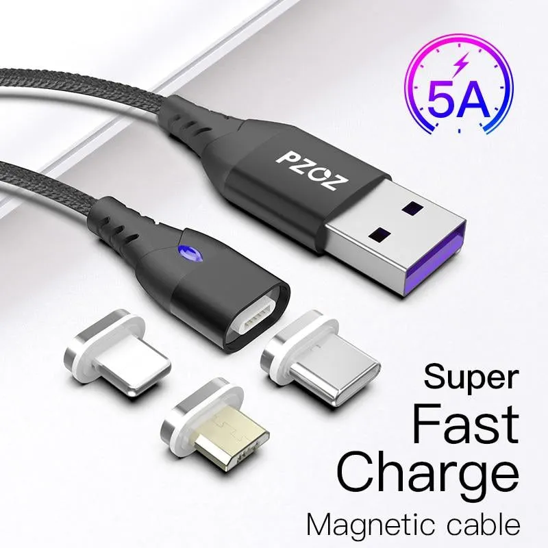 PZOZ 5A Magnetic Cable Micro usb Type C Super Fast Charging Phone Microusb Type-C Magnet Charger usb c For iphone huawei xiaomi