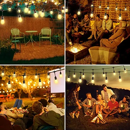 TDLOL 35FT Outdoor String Lights Waterproof, Solar Powered, Patio Lights with 10 Shatterproof Sockets, IP65 Commercial Grade LED for Outside