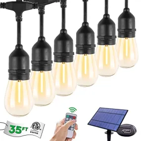 TDLOL 35FT Outdoor String Lights Waterproof, Solar Powered, Patio Lights with 10 Shatterproof Sockets, IP65 Commercial Grade LED for Outside