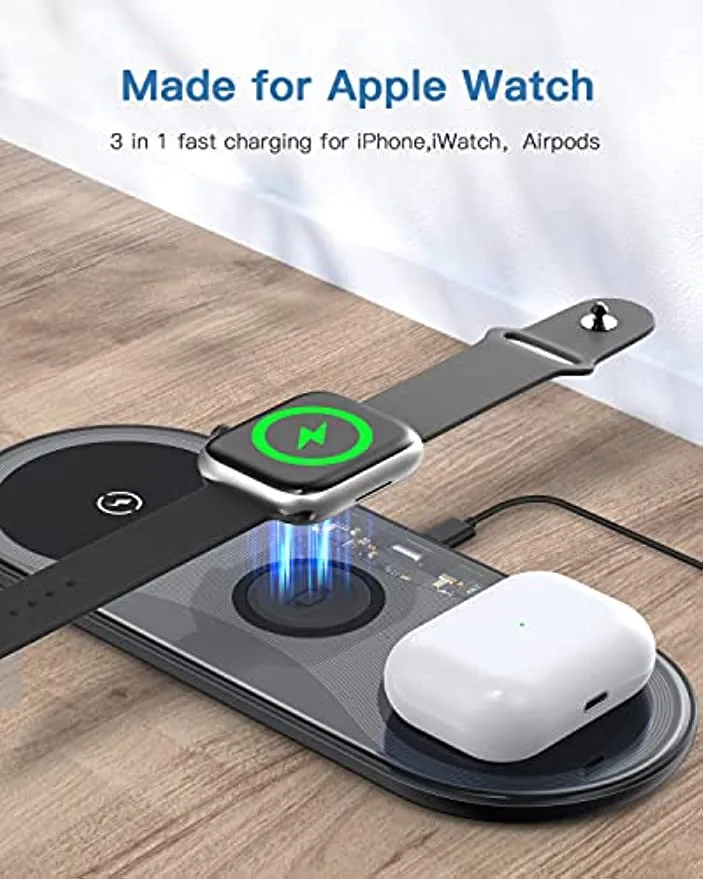 Wireless Charging Pad,TELSOR Portable 3 in 1 Wireless Charger Station for Multiple Devices,Ultra-Slim Travel Charging Pad for Apple Watch 7/6/5/4/3/2,iPhone 14 13 12 Pro& AirPods 3/2/Pro