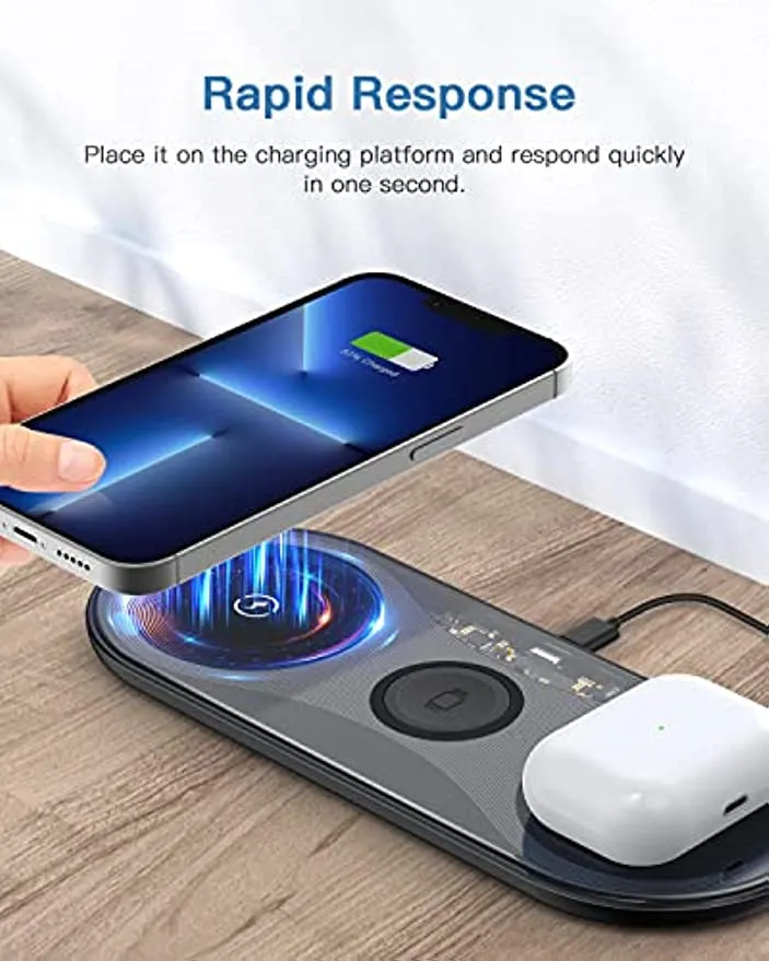 Wireless Charging Pad,TELSOR Portable 3 in 1 Wireless Charger Station for Multiple Devices,Ultra-Slim Travel Charging Pad for Apple Watch 7/6/5/4/3/2,iPhone 14 13 12 Pro& AirPods 3/2/Pro