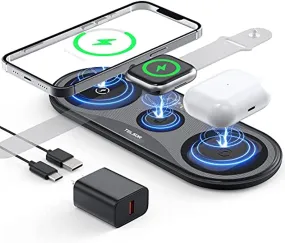 Wireless Charging Pad,TELSOR Portable 3 in 1 Wireless Charger Station for Multiple Devices,Ultra-Slim Travel Charging Pad for Apple Watch 7/6/5/4/3/2,iPhone 14 13 12 Pro& AirPods 3/2/Pro