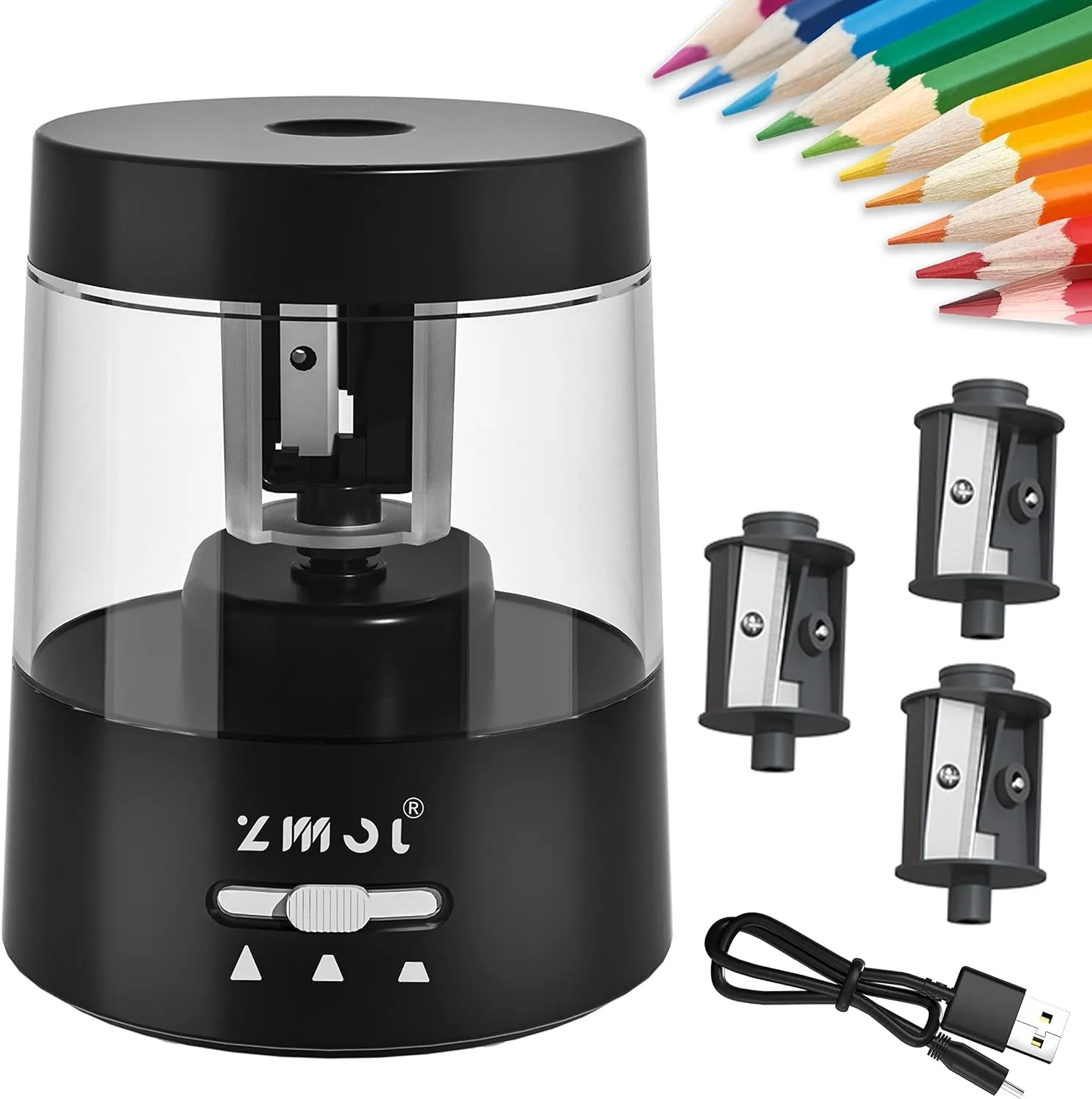 ZMOL Electric Pencil Sharpener for Colored Pencils, Auto Stop,Electric Pencil Sharpener Plug in for 6-8Mm No.2/Office/Home-Black (Black)